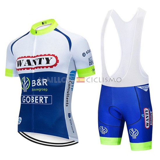 2019 Maillot Wanty Tirantes Mangas Cortas Blanco Azul